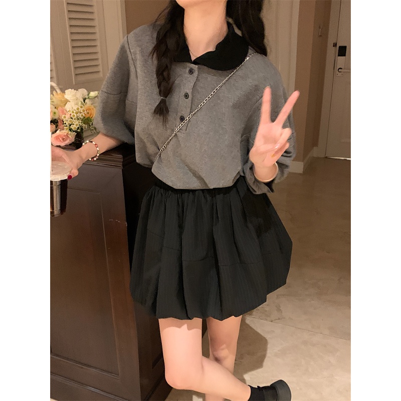 【现货】Blackpink同款  韓國  ins  套裝/單件  polo領上衣  短裙  花苞  半身裙 減齡氣質洋裝