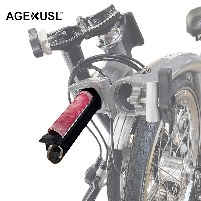 Agekusl 自行車隱藏式工具箱儲物箱儲物箱帶六角扳手用於 Brompton 折疊自行車