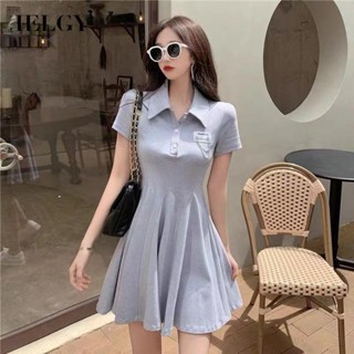 IELGY 法式赫本風格馬球領學院風修身收腰設計女式連衣裙
