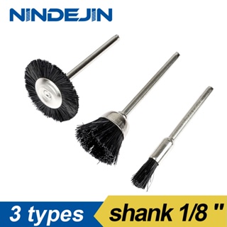 Nindejin 3/10 件拋光輪尼龍刷 1/8" 柄鋼絲刷適用於 Dremel 旋轉工具配件除鏽工具