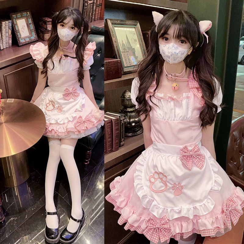 【Angelgirl】萬聖節服裝  cosplay日系性感可愛粉色貓咪洋裝  二次元角色扮演女僕裝制服cos