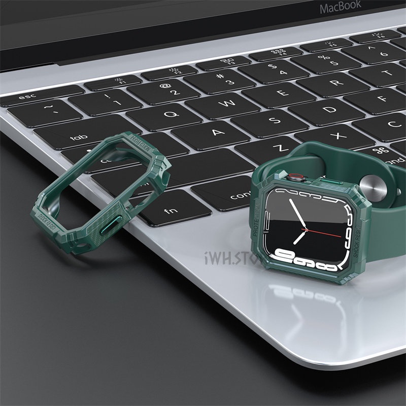 碳纖維保護殼 Apple Watch S8/7/6/5/4/SE保護殼 蘋果手錶保護殼 防塵防摔 撞色電弧按鍵 45mm