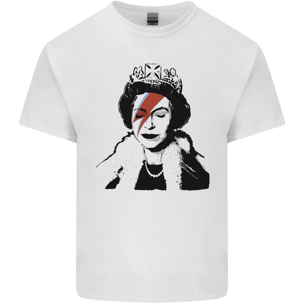 Banksy The Queen 穿著 Bowie Look 男式棉質 T 恤 T 恤上衣