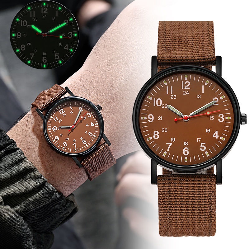 男士手錶手工帆布錶帶簡約休閒戶外運動手錶時尚超薄夜光石英腕錶