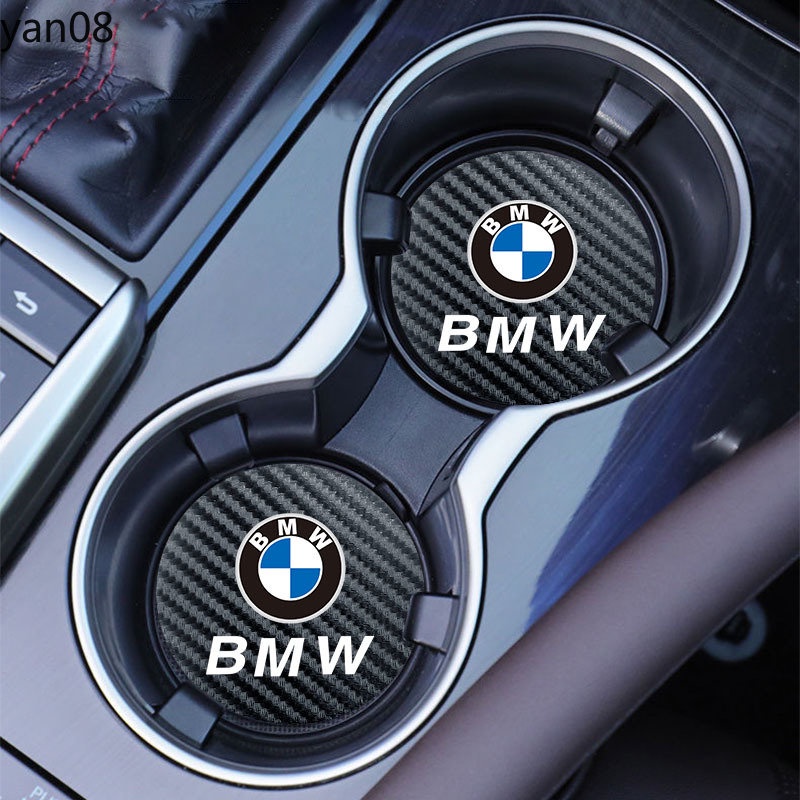 BMW 2 件裝皮革杯墊防噪音水杯墊汽車杯墊通用定制標誌適用於寶馬 E46 E90 E60 F10 F30 F20 E7