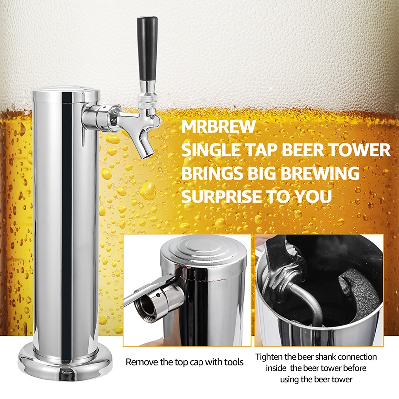 單水龍頭生啤酒塔,帶彈簧啤酒水龍頭的鍍鉻啤酒分配器塔,用於家庭釀造、軟管、扳手最適合安裝