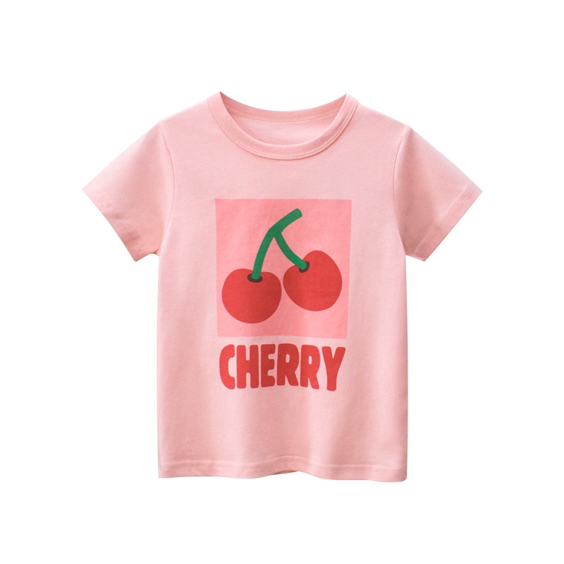 90-140CM夏季新款 女童短袖夏季韓版童裝 兒童短袖T恤女童短袖水果寶寶衣服