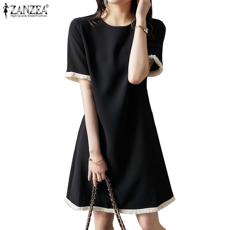 Zanzea 女式韓國街頭時尚派對流蘇拼接 H 形連衣裙