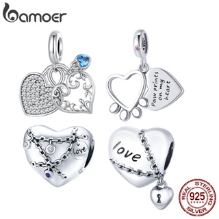 Bamoer 925 純銀心形和鎖珠 DIY 手鍊配件