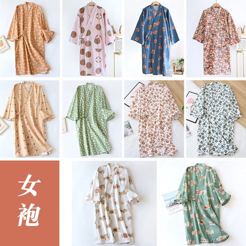 日系女生和服袍 甚平 春夏薄款棉紗布睡袍情侶日式女和服浴袍全棉睡衣小外套長睡裙汗蒸服