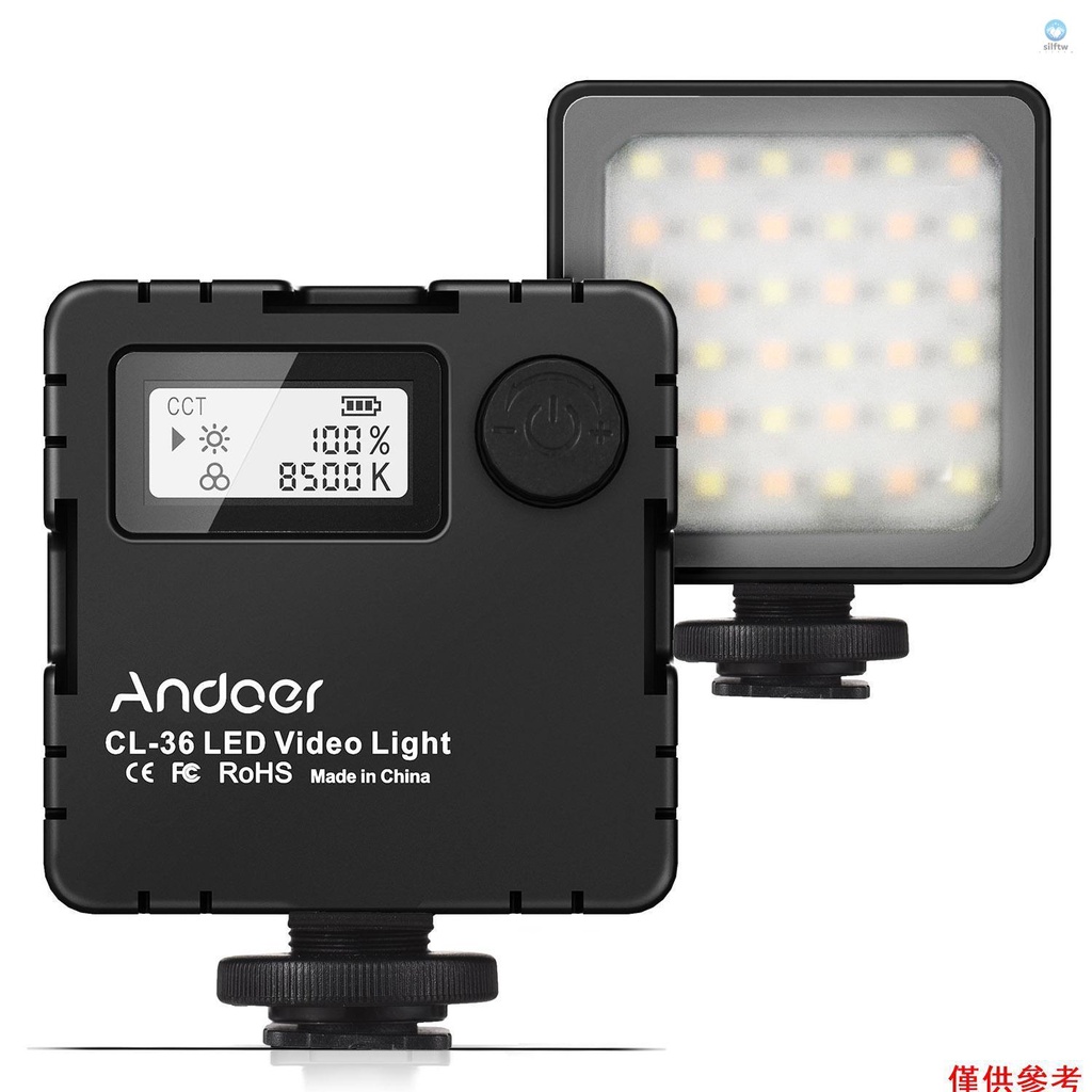 [5S] Andoer CL-36 迷你雙色 LED 視頻燈 2800K-8500K 可調光內置可充電電池,帶 3 個冷