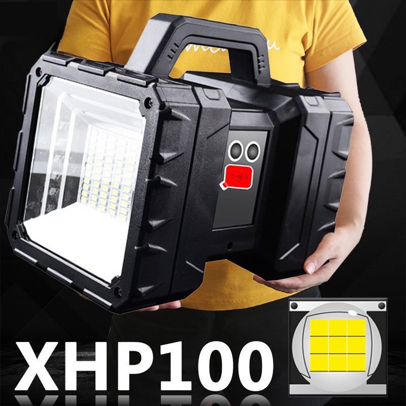 超亮 XHP100 LED Usb 可充電雙頭探照燈手持手電筒工作聚光燈泛光燈 XHP70 手電筒
