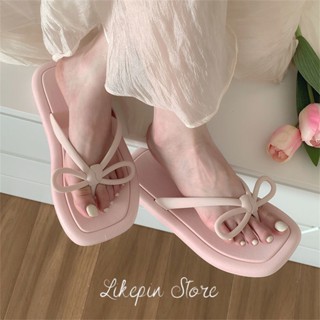「KiraSole女鞋店」 素色蝴蝶結夾腳拖 防滑夾腳沙灘鞋 簡約仙女風蝴蝶結夾趾涼鞋 軟厚底女生涼拖鞋 新款韓國涼鞋