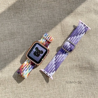 彈力尼龍鑲鑽錶帶 可調節 適用 apple watch 蘋果錶帶 iwatch SE 1-9代通用 時尚奢華 替換腕帶