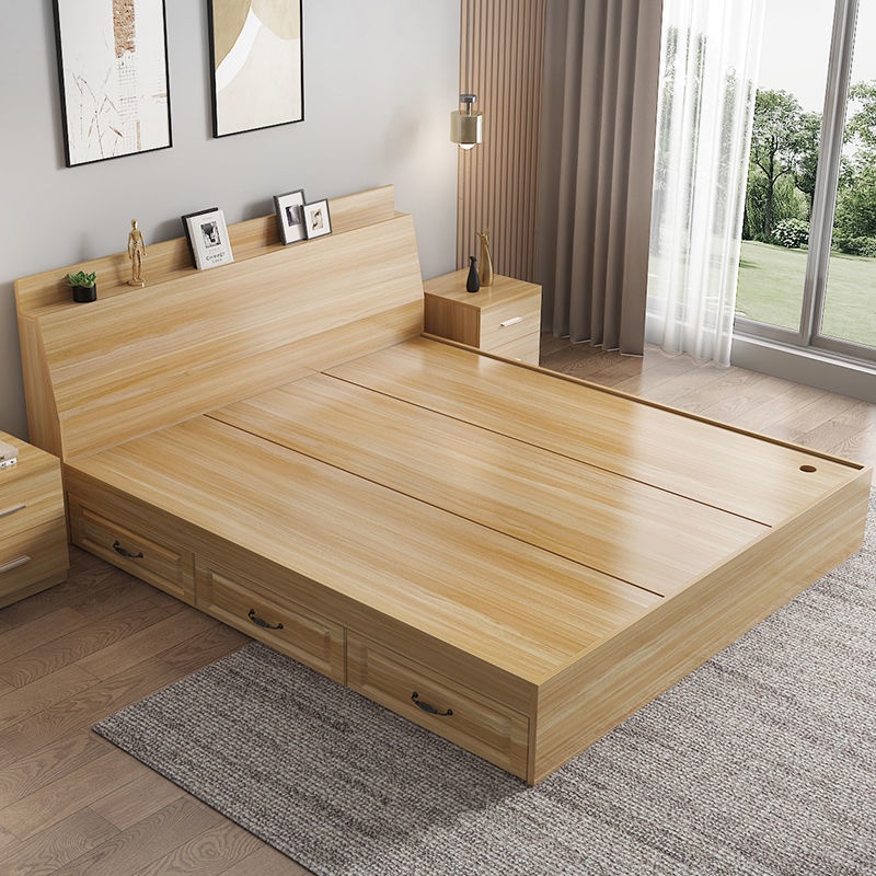 板式床 床箱 簡約現代1.2米床 雙人榻榻米床 1.8米床 高箱收納儲物床 經濟型木床 雙人床 儲物床 床