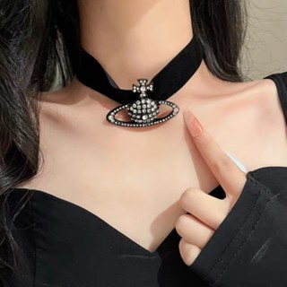 西方皇后 Dowager Vivienne Choker 黑色天鵝絨土星吊墜項鍊女性少數民族復古設計感項鍊