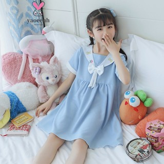 【YAOEENH】95-150CM 女童睡裙 女孩薄款短袖寬鬆 學院風家居服 兒童睡衣 現貨 快速出貨