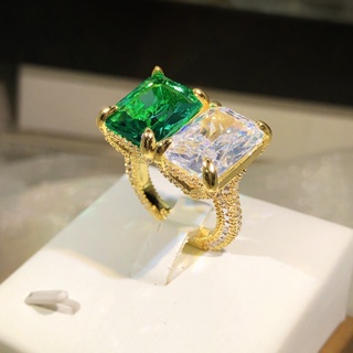 綠戒指方形女款 ins時尚個性指環