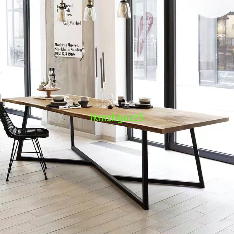 美式實木鐵藝會議桌 復古簡約長條辦公桌 大板桌 大板桌 電腦桌 洽談桌