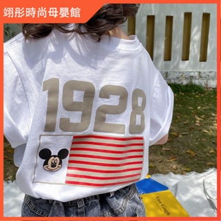 ❤熱銷推薦！2021新款女童短袖白色米奇t恤寬鬆兒童夏季洋氣純棉夏裝印花韓版