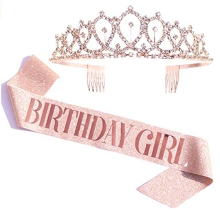 2023 生日party派對佈置女孩皇冠髮箍birthday girl禮儀帶肩帶套裝