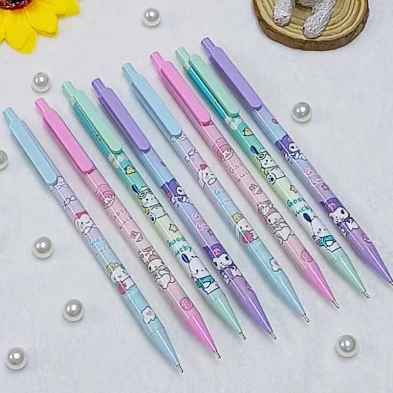 4 件三麗鷗卡通塑料筆筒自動鉛筆 Kuromi Cinnamoroll Melody Pochacco Press 鉛筆