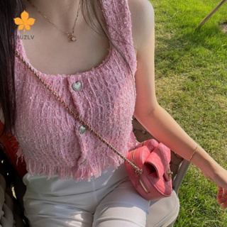 MUZV【簡約高級】韓國夏季新款小清新減齡洋氣別緻上衣鈕扣小香風流蘇吊帶背心