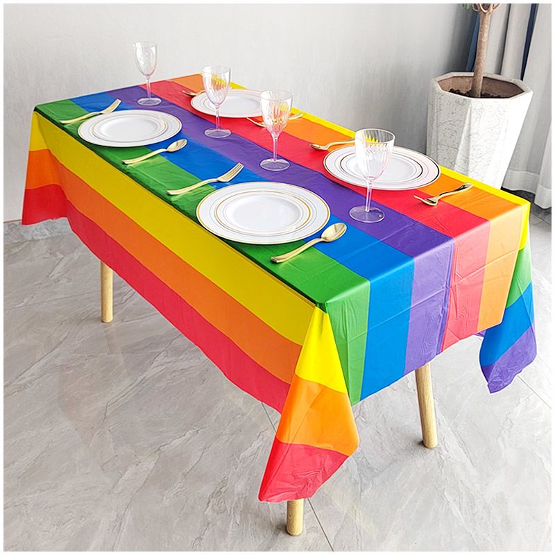 【一次性桌布】現貨 彩虹  一次性    桌布  彩色節日派對可愛長方形餐  桌布  幼兒園生日趴長餐布