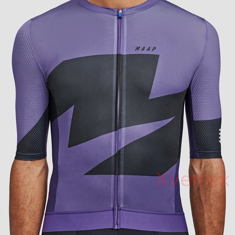 Maap 2023 新款男士夏季織帶騎行服灰色紫色短袖公路賽車自行車 Mtb 輕便透氣襯衫上衣