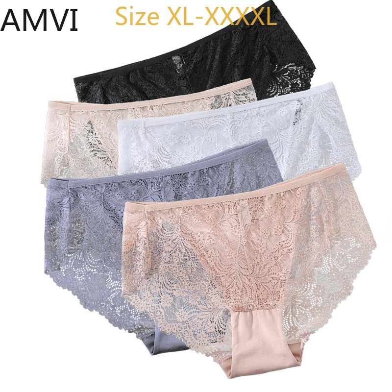 Amvi 女式內褲加大碼棉質無痕內褲大號 40-140 公斤內衣女士蕾絲高腰臀部內褲性感透氣內衣