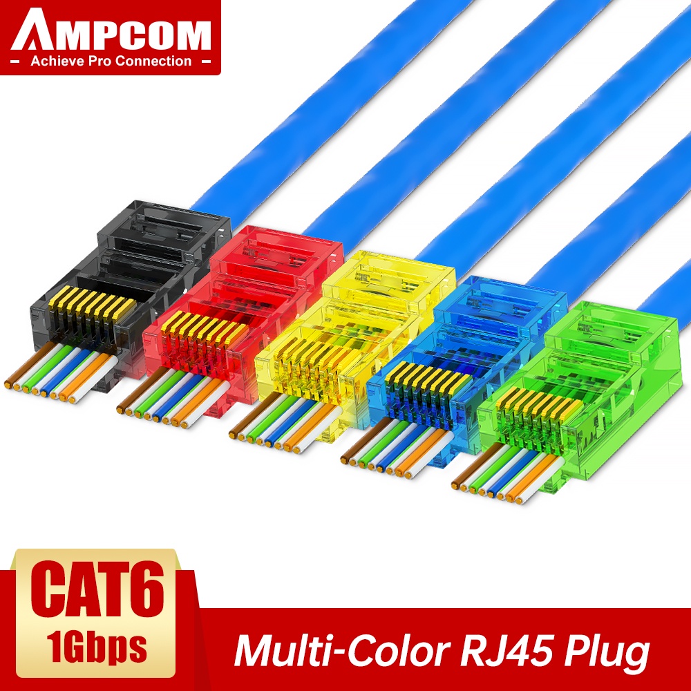Ampcom CAT6 RJ45 直通連接器 EZ 到壓接模塊化網絡連接器,用於計算機硬件多股 UTP 電纜