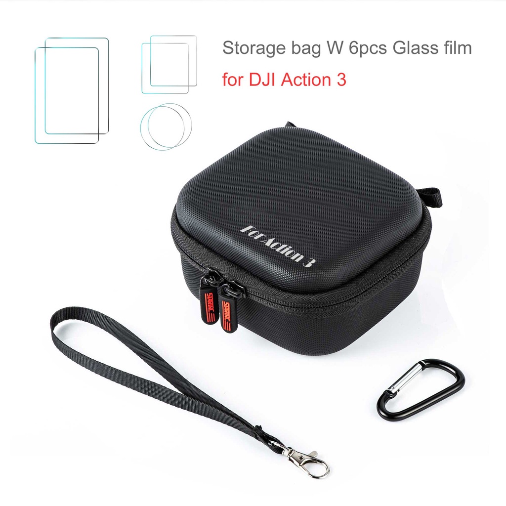 Dji Action 3 便攜包尼龍收納盒 DJI Osmo Action 3 運動相機配件帶 6 片玻璃膜