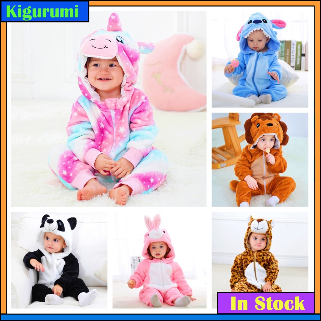 Baby Kigurumi 獨角獸兔針熊貓卡通連身衣嬰兒兒童動物連身衣女孩男孩角色扮演睡衣服裝