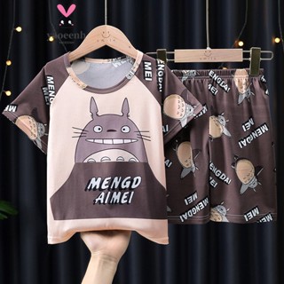 【YAOEENH】100-165CM 兒童睡衣 中大男童短袖短褲兩件套 卡通家居服童裝 空調服 現貨 快速出貨