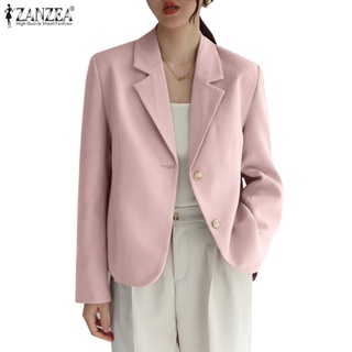 Zanzea 女士時尚韓版日常翻領純色長袖通勤短款西裝外套