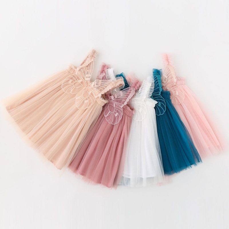 兒童公主裙網紗洋裝吊帶小禮服蓬蓬裙立體翅膀仙女洋氣裙子女寶寶洋裝