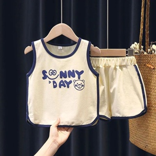 純棉兒童背心套裝2022新款男童夏季潮流薄款寶寶無袖短褲兩件套 嬰兒服飾 寶寶包屁衣 嬰兒裝