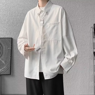 【S-3XL】小眾獨特設計感長袖襯衫男士春秋潮流百搭上衣