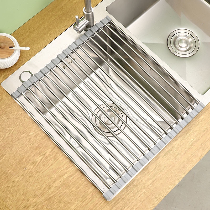 304 不鏽鋼 瀝水 捲簾 廚房 水槽 瀝碗 碟架 可折疊 瀝水架 防黴 矽膠 置物架