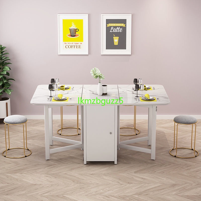 餐桌椅組合 現代簡約可伸縮折疊餐桌 小戶型餐邊櫃 飯桌子 家用長方形儲物桌