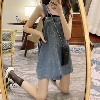 【Wik】連衣裙 胖MM大碼牛仔背帶裙女夏季複古寬鬆顯瘦減齡小個子連衣裙吊帶