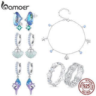 Bamoer 925 銀藍海系列首飾套裝腳鍊/戒指/耳環女士禮物