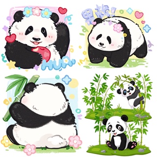 Huahua Panda 卡通熨斗貼片可水洗熱乙烯基貼紙衣服熱轉印貼花