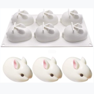 臺灣出貨 現貨 迷你6連卡通小兔子慕斯蛋糕 矽膠模具巧克力霜淇淋糕布丁烘焙工具（JG）
