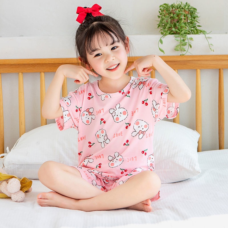 莫代爾睡衣兒童 韓國兒童睡衣 兒童居家服 兒童居家套裝 兒童莫代爾睡衣夏季2023最新款男女童網紅可愛卡通短袖家居服套裝