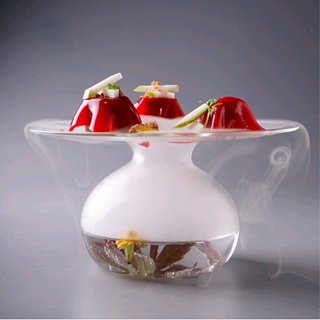 創意飛碟乾冰玻璃環保健康烹飪餐具豪華酒店菜品沙拉碗空心器皿分子食物盤