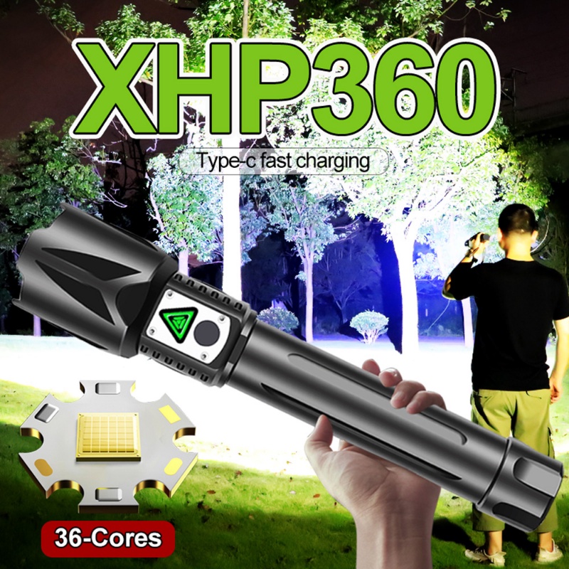 強大的 XHP360 Led 手電筒可充電手電筒可縮放防水手電筒