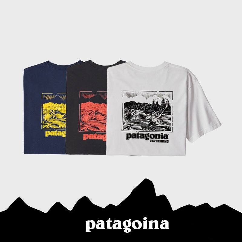 Patagonia/巴塔哥尼亞短袖t恤男女背釣印花夏季戶外休閒38996