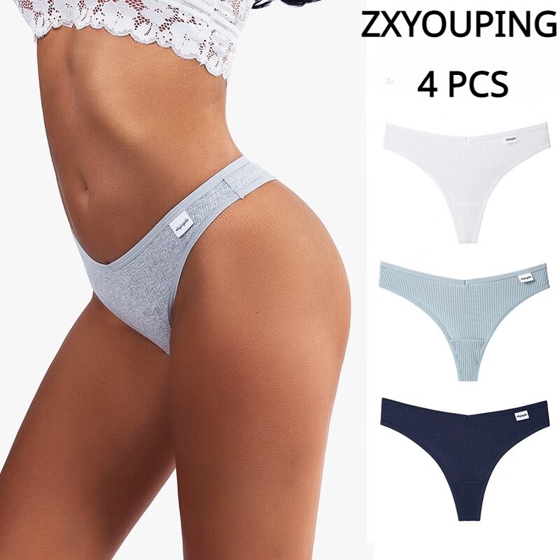 Zxyouping 女士纯棉丁字褲 4 条装 舒適性感S-XL 加大碼