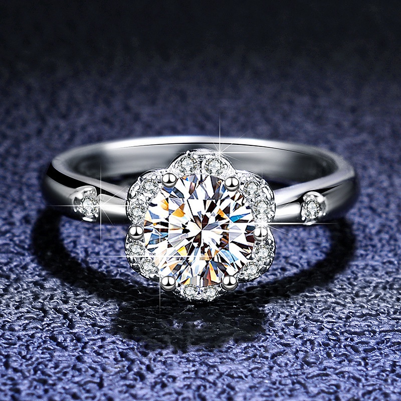莫桑石（6.5mm）戒指 女 925銀 D色莫桑鑽1ct 可通過測鑽筆檢測 帶GRA證書 經典六爪指環